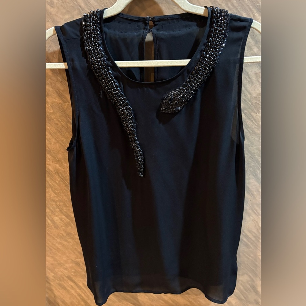 Silk Tank Top Beaded Snake Neckline
